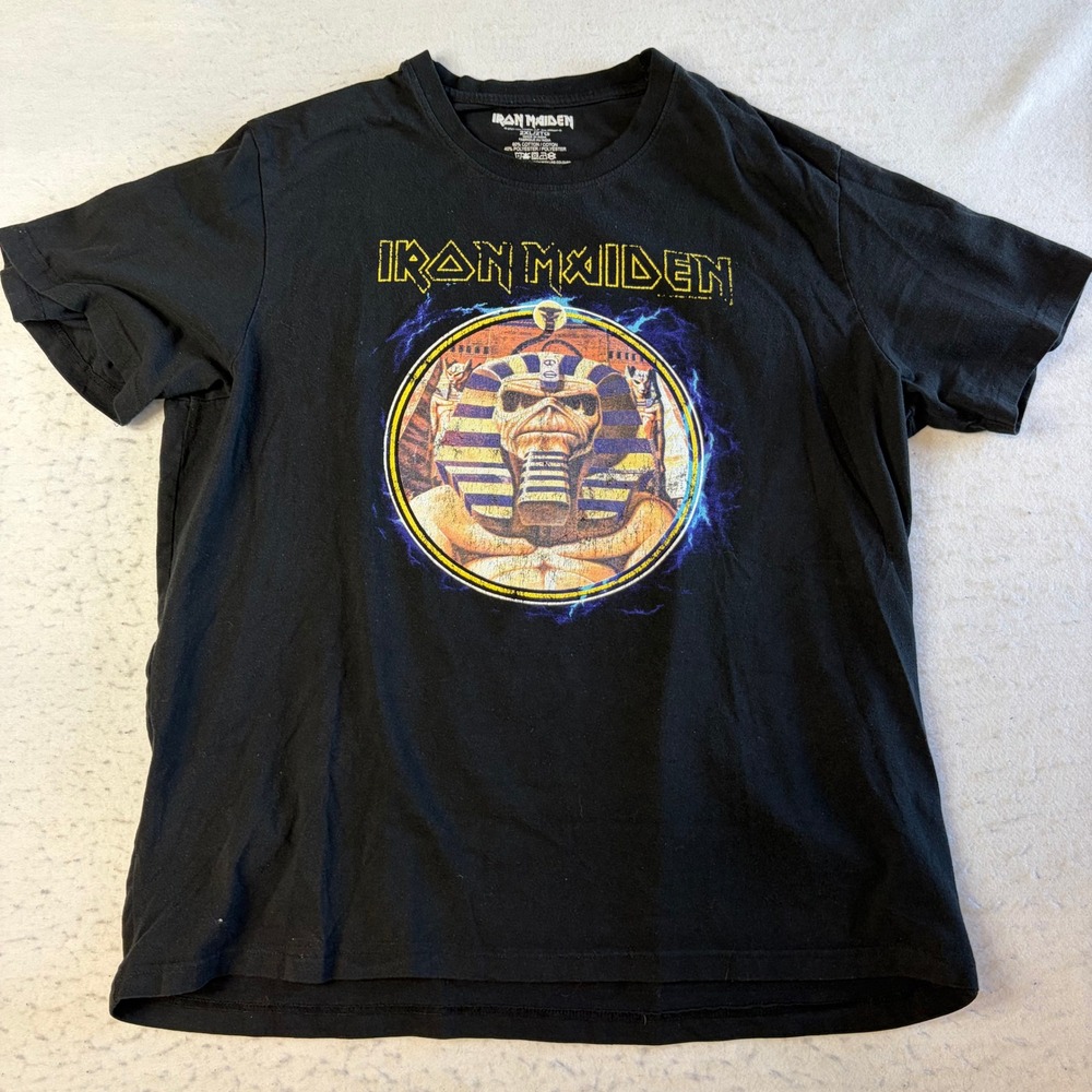 Iron Maiden Graphic T-Shirt Mens 2XL Black Powerslave Pharaoh Short Sleeve